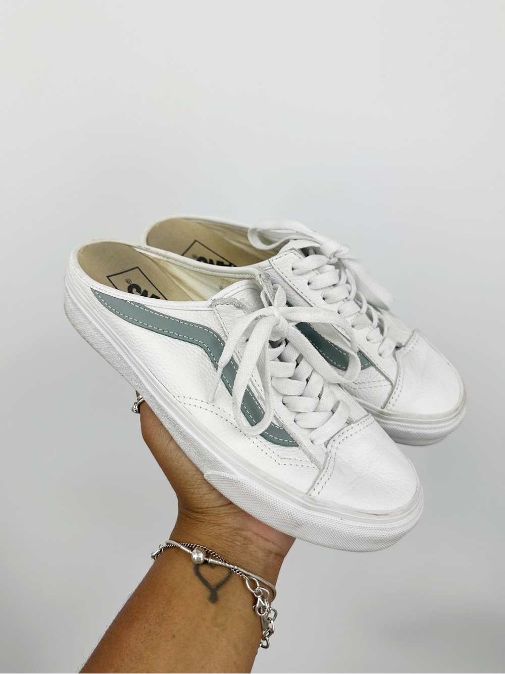 Vans White Slip On Mules Size Woman's 6 Skate Grunge